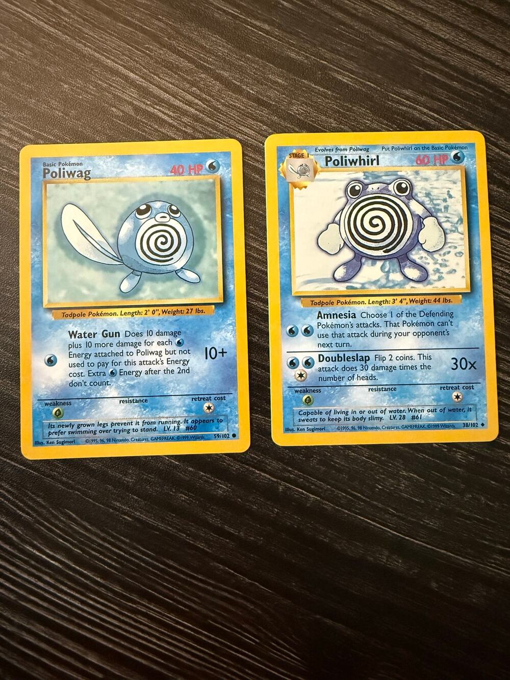 1999 Pokémon Base Set Shadowless Poliwag 59/102 & Poliwhirl 38/102